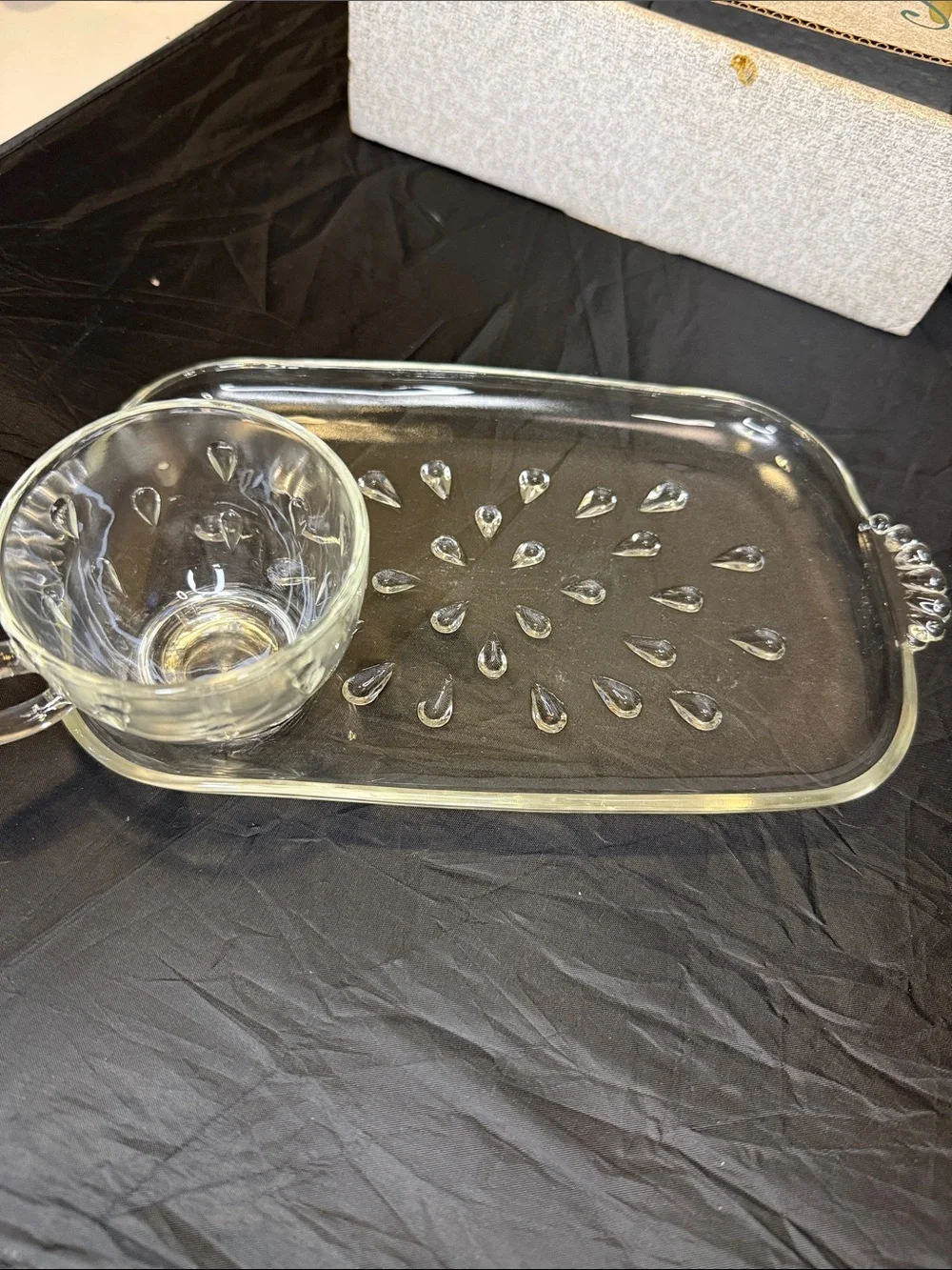 Glass server-snack combo- Clear 1950s Anchorglass vintage antique